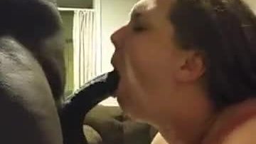 Sexy white wife sucking big black cock and getting face fucked